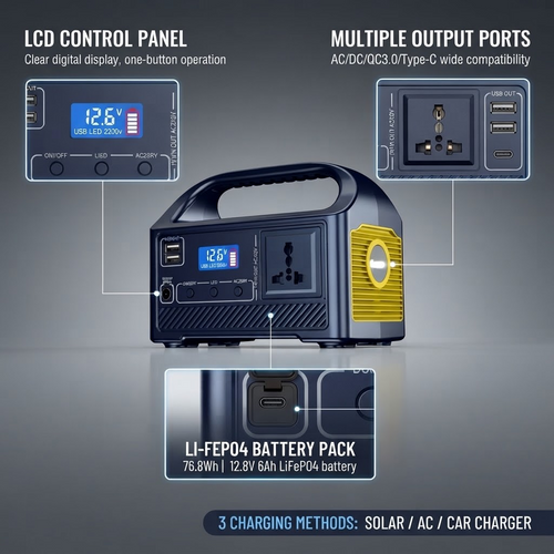 150W LiFePO4 Portable Solar Power Station 76.8Wh 3 Charging Ways AC/DC/Solar with 20W Foldable Solar Panel Kit Emergency Power Bank For Home Outdoor Camping
