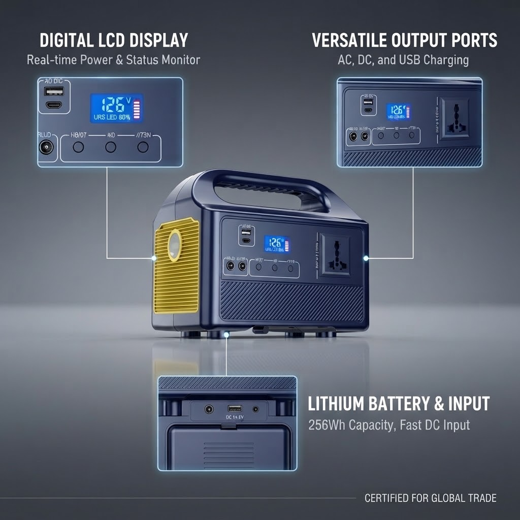300W Portable Power Station 256Wh LiFePO4 Solar Generator with AC Outlet USB QC3.0 for Camping RV Emergency