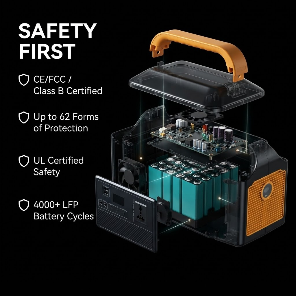 300W Portable Power Station 256Wh LiFePO4 Solar Generator with AC Outlet USB QC3.0 for Camping RV Emergency