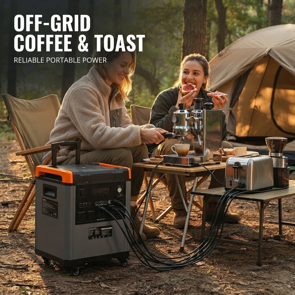 Large Capacity Wheeled Portable Energy Storage Power Station 5000W Pure Sine Wave QC3.0 Type-C 15W Wireless Charging For RV & Field Work