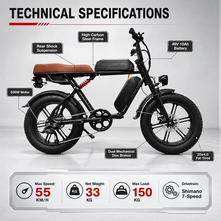 Shock Absorbing Front Suspension Brushless Lithium Battery Fat Tire Ebike 7 Speed Electric Bicycle for Beach Park